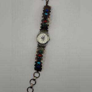 Southwest Traditions Liberty 1911 Stamped Sterling Silver Precious Stones Watch